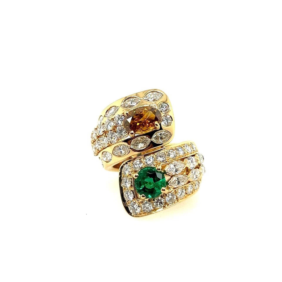 Retro Gold GIA Certified 7.4 Carat Natural Emerald & Diamond Cocktail Ring 1960