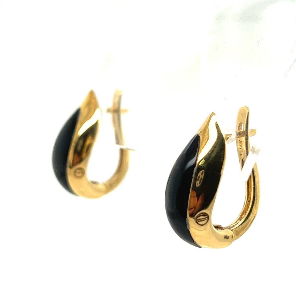 Retro Gold Black Onyx Ladies Huggie Earrings Circa 1960