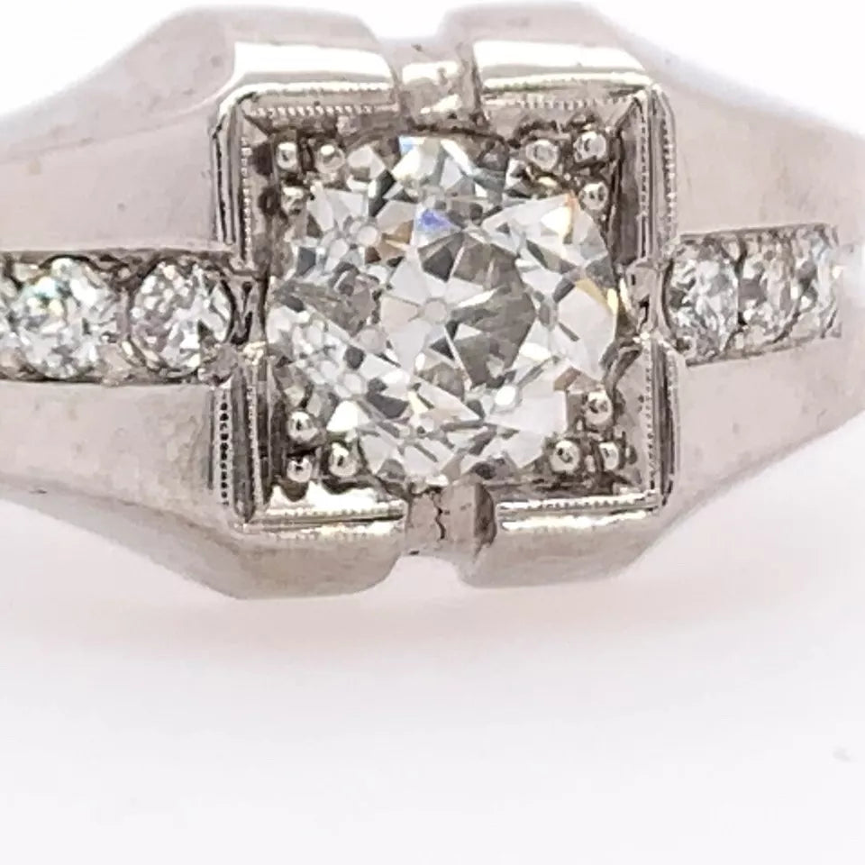 Retro Gold Menâ€™s 1.20 Carat Natural Old European G Color Diamond Ring Circa 1960