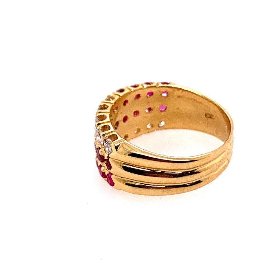Modern Gold Cocktail Band 1.50 Carat Natural Ruby Gem Stone & Diamond Circa 1980