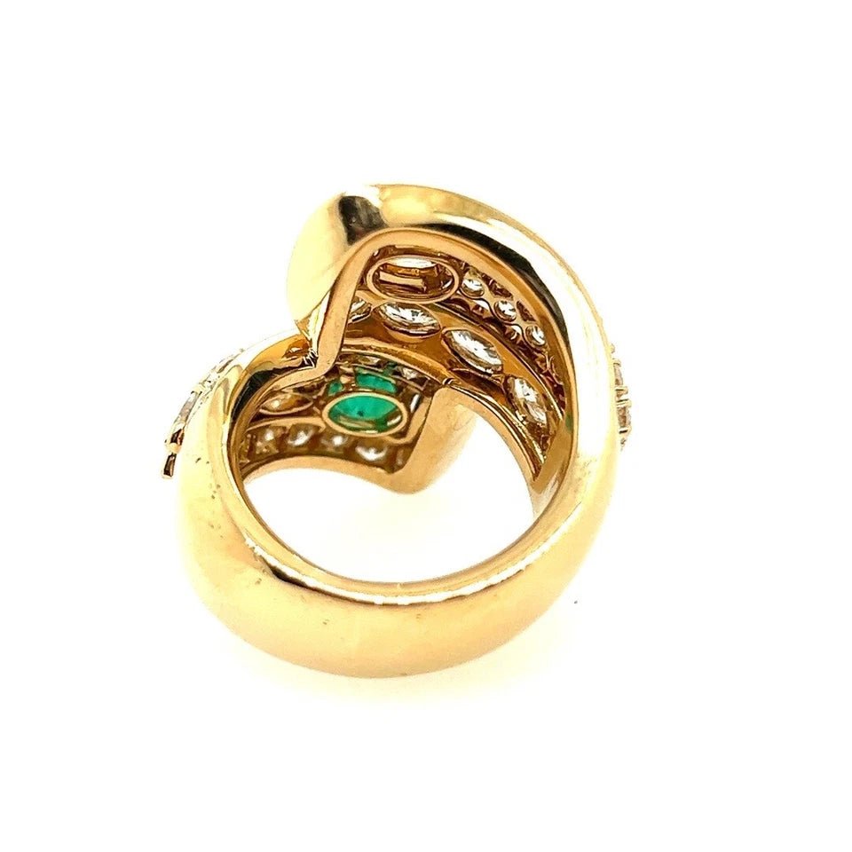 Retro Gold GIA Certified 7.4 Carat Natural Emerald & Diamond Cocktail Ring 1960