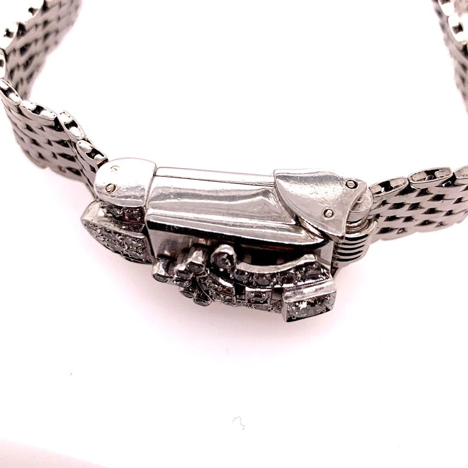 Ladies Vintage Platinum Geneva .60 Carat Natural Diamonds Cocktail Pop-Up Watch