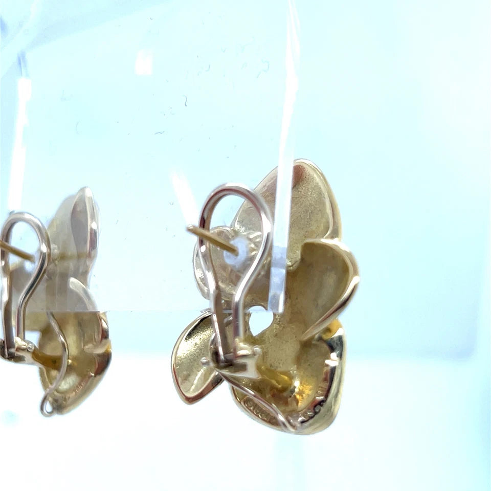 Retro Gold Angela Cummings Floral Orchid Petal Earrings New York Circa 1984
