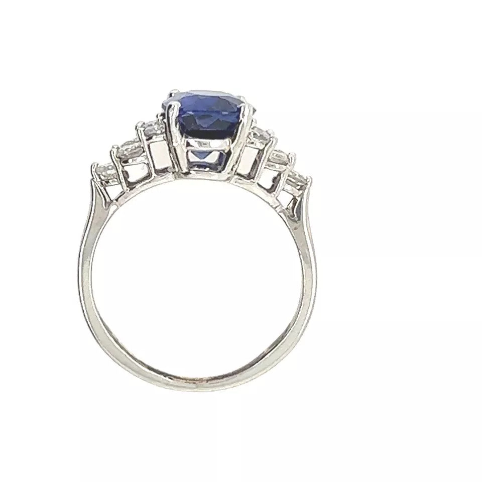 Modern Platinum 3.46 Carat Natural Royal Blue Sapphire & Diamond Engagement Ring