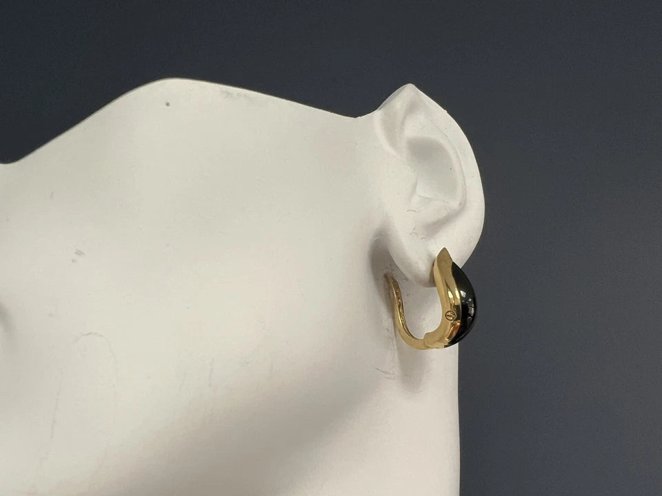 Retro Gold Black Onyx Ladies Huggie Earrings Circa 1960
