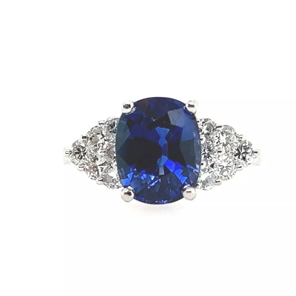 Modern Platinum 3.46 Carat Natural Royal Blue Sapphire & Diamond Engagement Ring