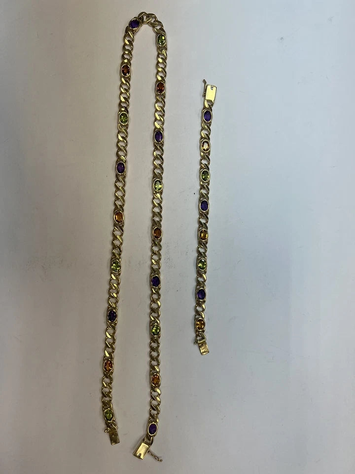 Retro Gold 26 Carat Oval Gem Stone 88 Grams Necklace & Bracelet Set Circa 1980