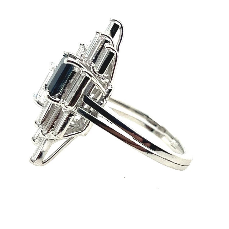 Art Deco 3.9 Carat GIA Certified D Natural Diamond Sapphire Plat Ring Circa 1950