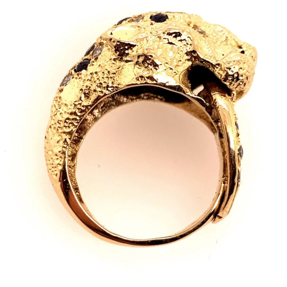 Retro Gold Lion Ring APX .60 Carat Natural Diamond Sapphire Gem Stone Circa 1960