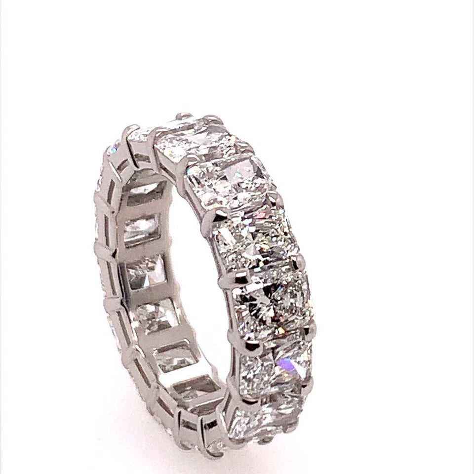 GIA Certified 8.12 Carat Platinum Radiant D-F VS+ Natural Diamond Eternity Band