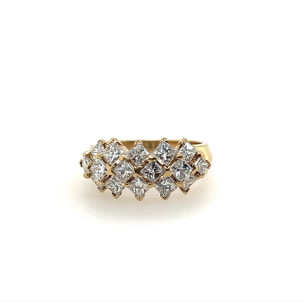 Retro Gold Cocktail Ring 2 Carat Natural Colorless Princess Diamond Circa 1970