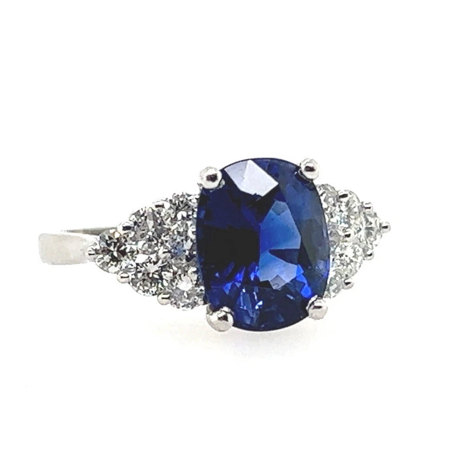 Modern Platinum 3.46 Carat Natural Royal Blue Sapphire & Diamond Engagement Ring
