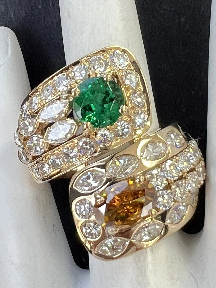 Retro Gold GIA Certified 7.4 Carat Natural Emerald & Diamond Cocktail Ring 1960