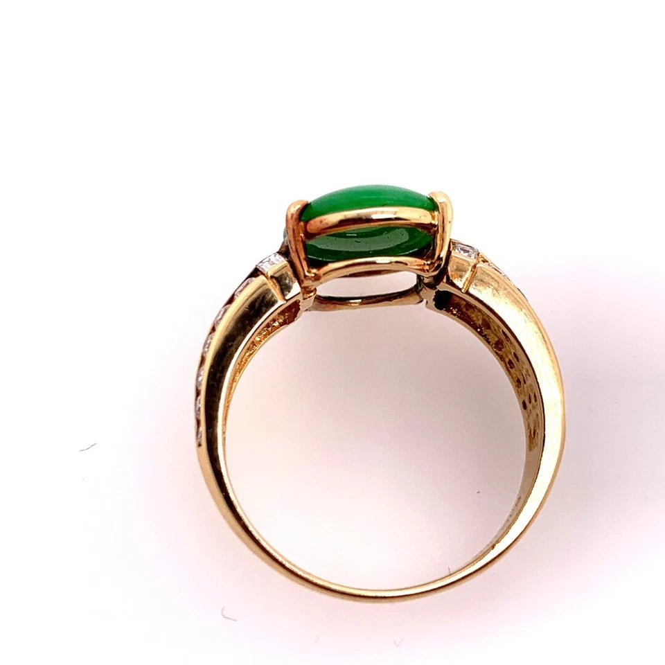 GIA Certified 3.47 Carat Natural Jadeite "A" Jade & Diamond Gold Ring Circa 1950