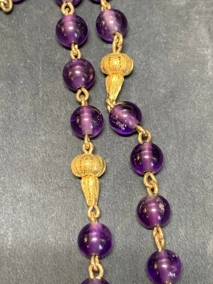 Retro Gold 35 Carat Natural Amethyst & Diamond Pendant Necklace Circa 1960