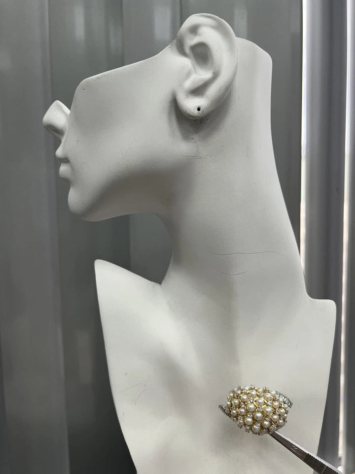 Retro Gold 2.2 Carat Natural Colorless Diamond & Pearl Pendant Brooch Circa 1960