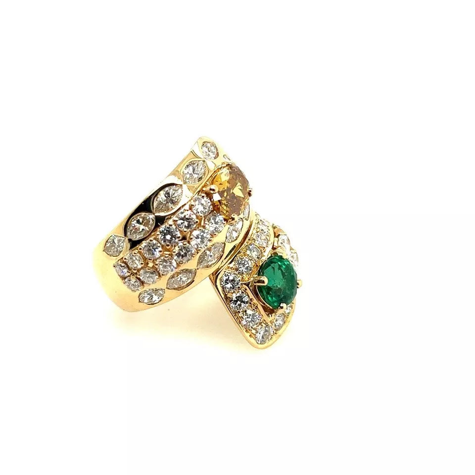 Retro Gold GIA Certified 7.4 Carat Natural Emerald & Diamond Cocktail Ring 1960
