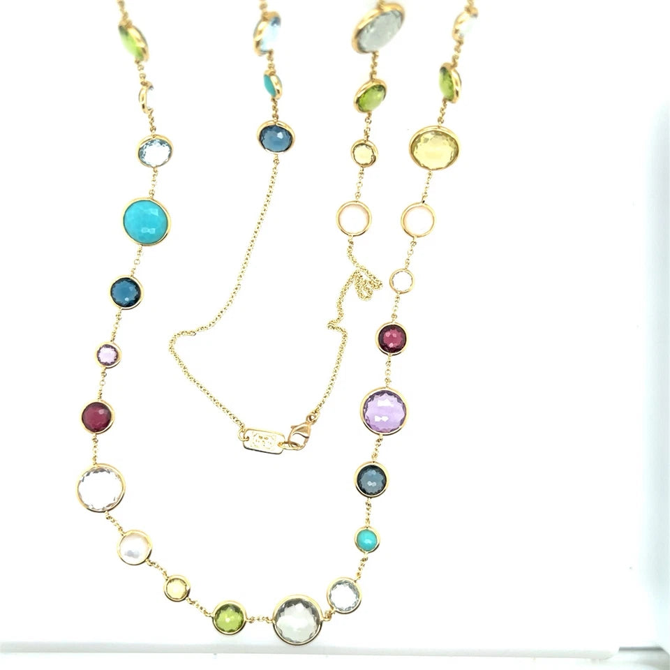 Modern Gold Signed Ippolita Multi Color Gem Rainbow Lollipop 36 Inch Necklace