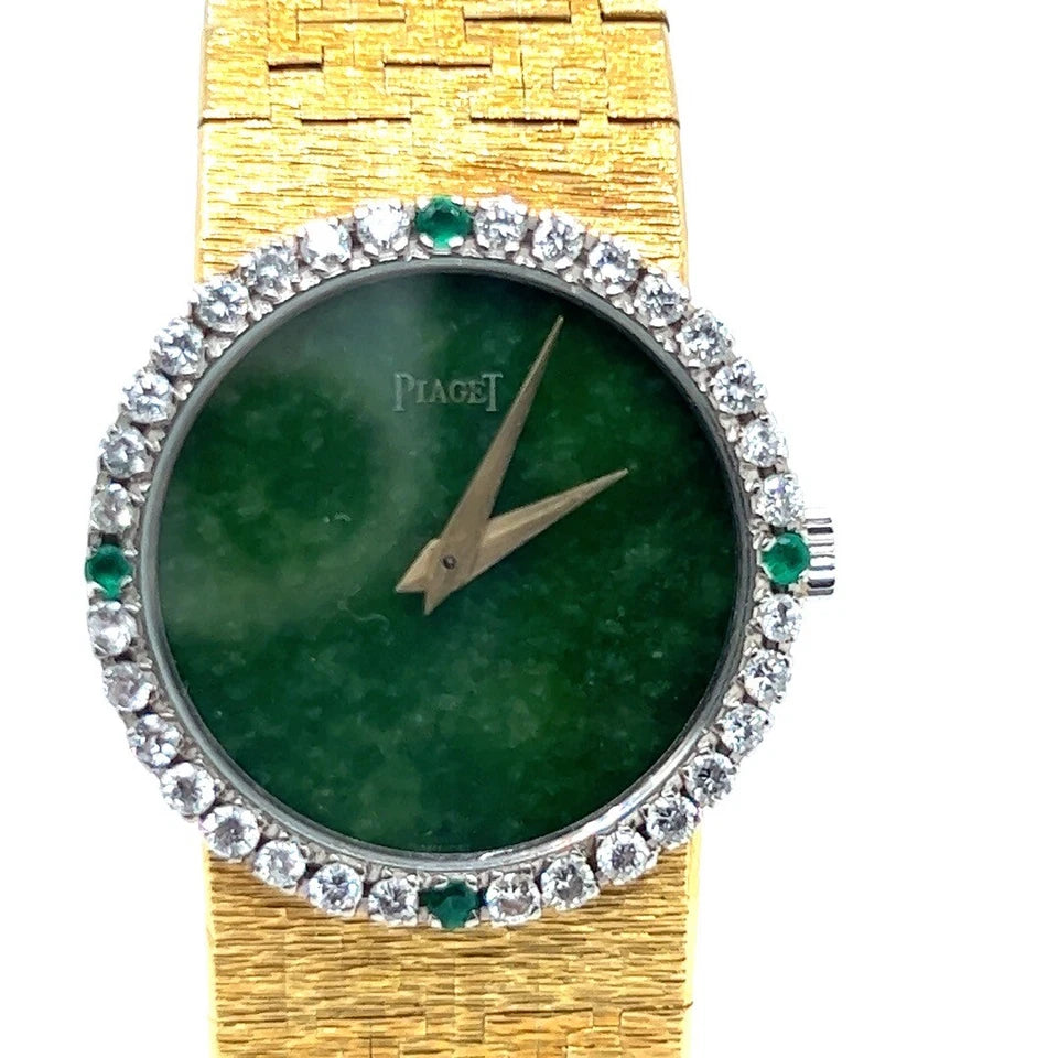 Retro Gold Piaget Depose Natural Diamond Bezel and Rare Jade Dial Circa 1970