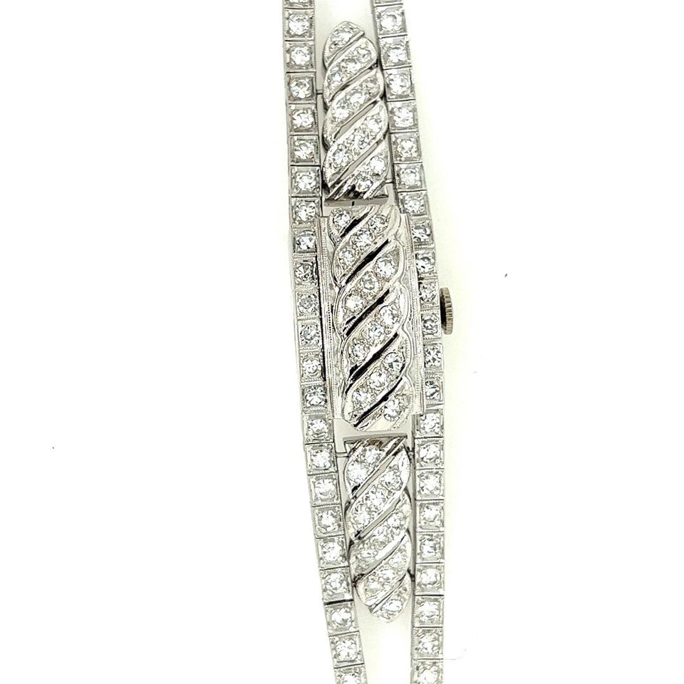 Ladies Retro 3.66 Carat Natural Diamond and Gold Mechanical Watch Circa 1940