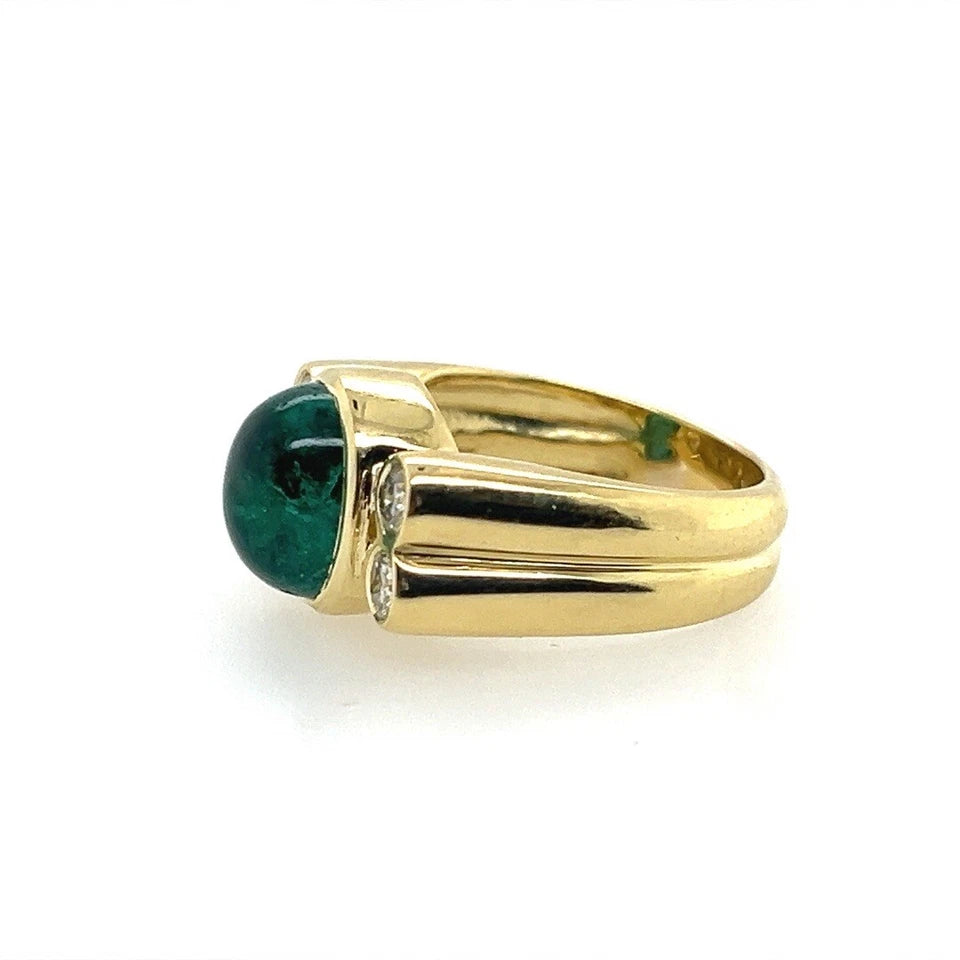 Modern Gold GIA Certified 4 Carat Cabochon Green Brazilian Emerald Cocktail Ring