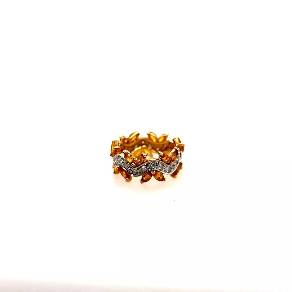 Retro Gold 3 Carat Natural Yellow Sapphire & Diamond Cocktail Ring Circa 1970