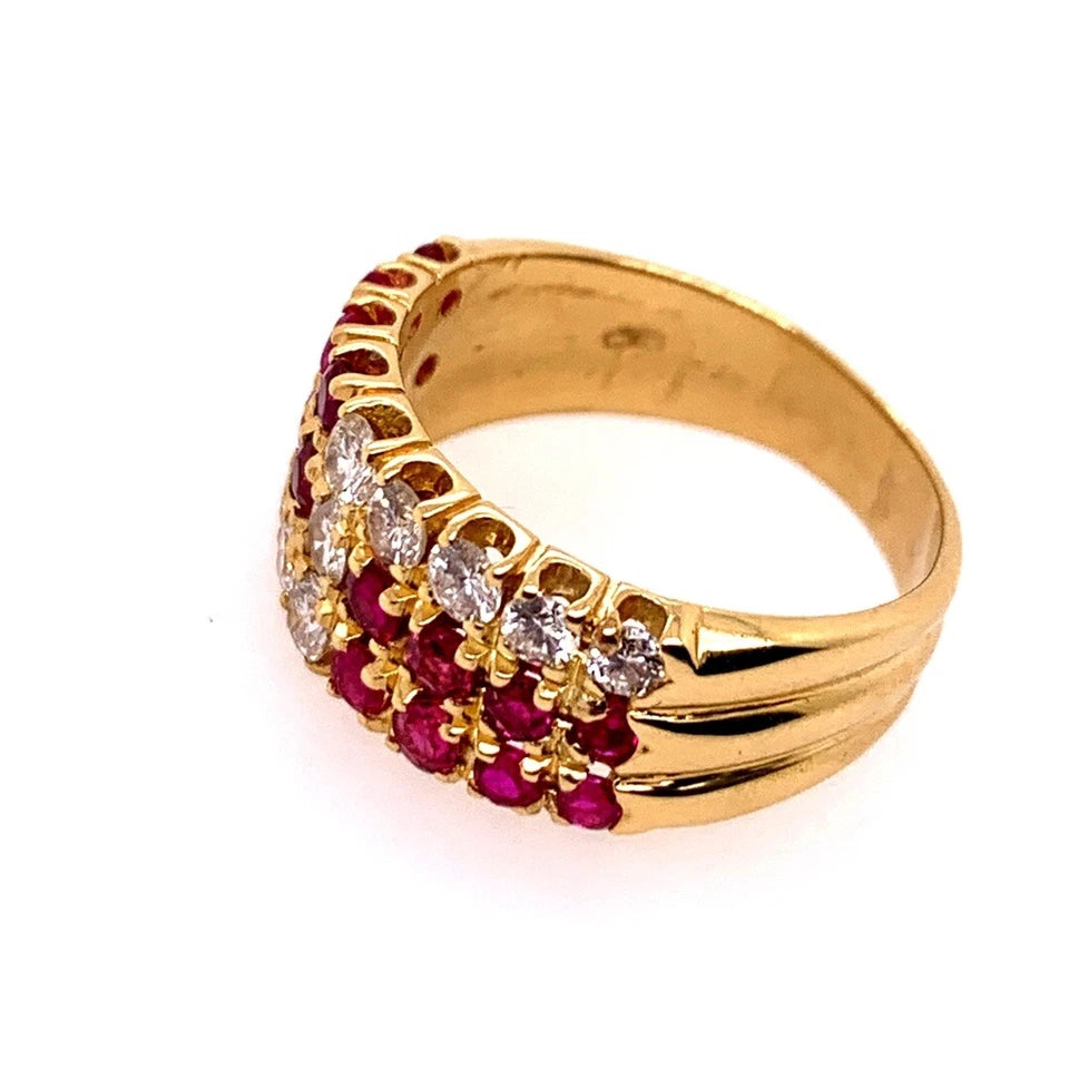 Modern Gold Cocktail Band 1.50 Carat Natural Ruby Gem Stone & Diamond Circa 1980